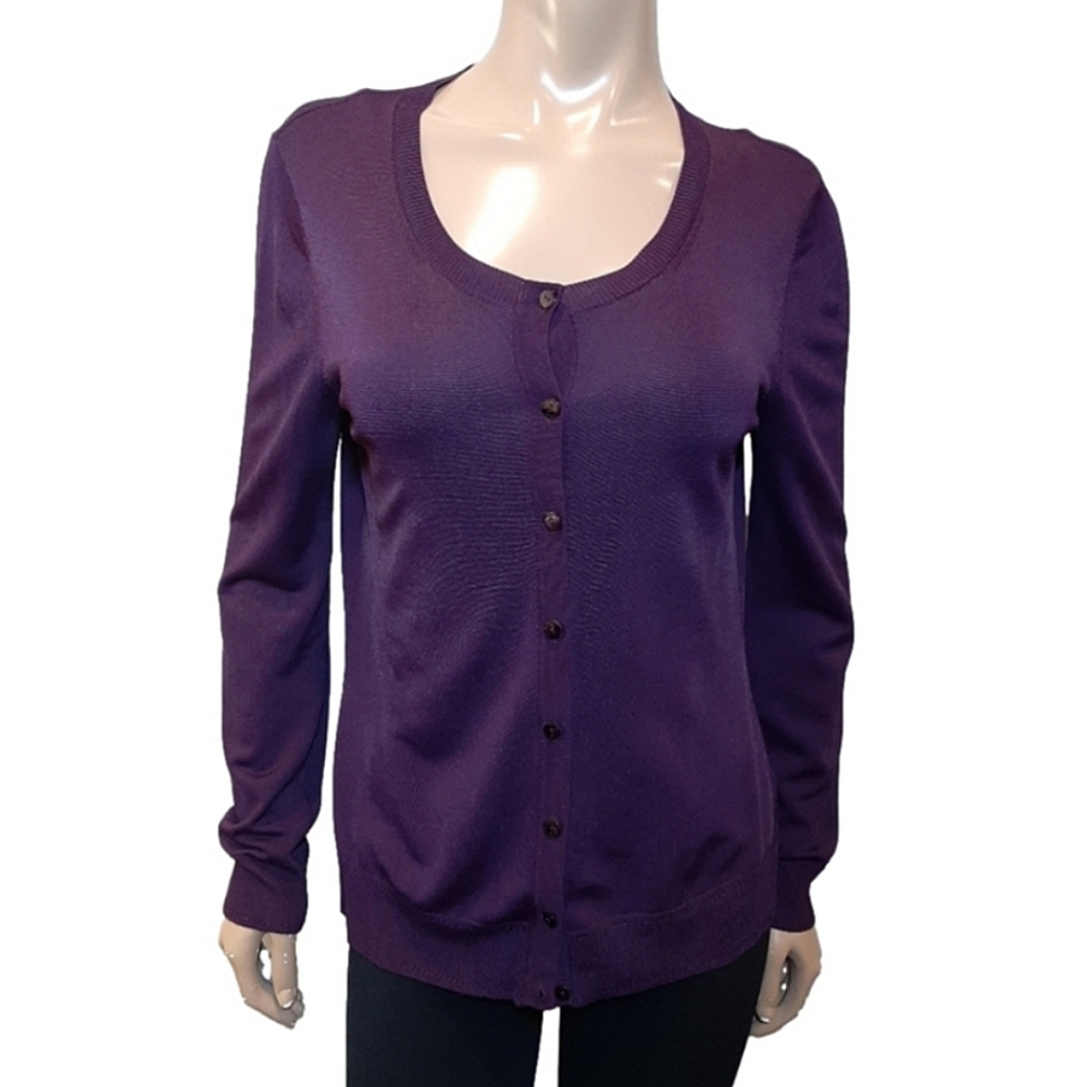 PLANET Buttoned Cardigan Scoop Neck Long Sleeve Purple Knit Womens Size Medium